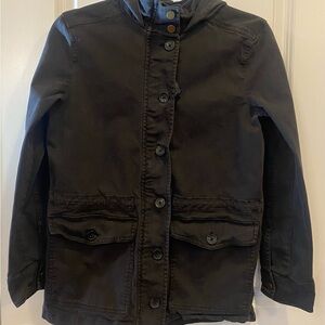 Lucky Brand Utility Field Jacket Sz SP Navy Blue Hooded Zip/Button Closure